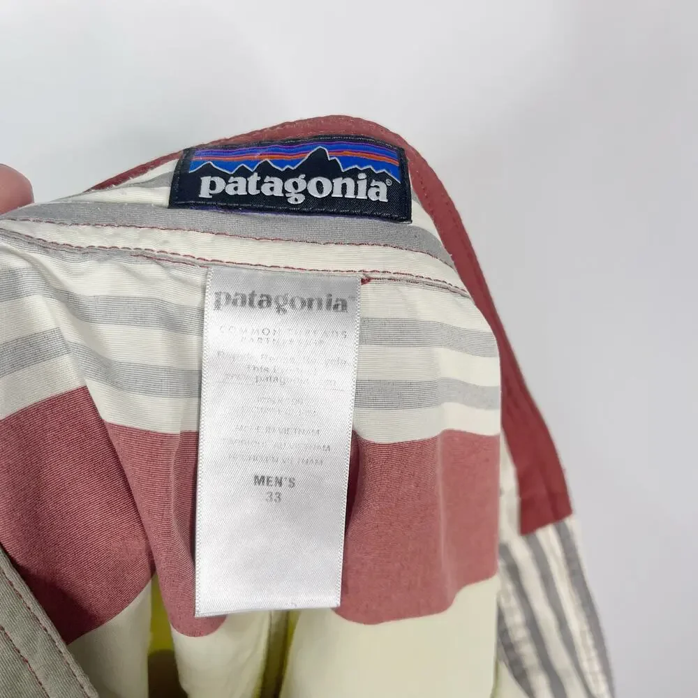 Patagonia Mens 33 Yellow Orange Striped Wavefarer Board Shorts Bathing Swim Suit